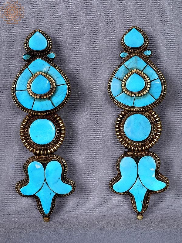 Turquoise Stone Earrings from Nepal | Stone in Copper Earrings