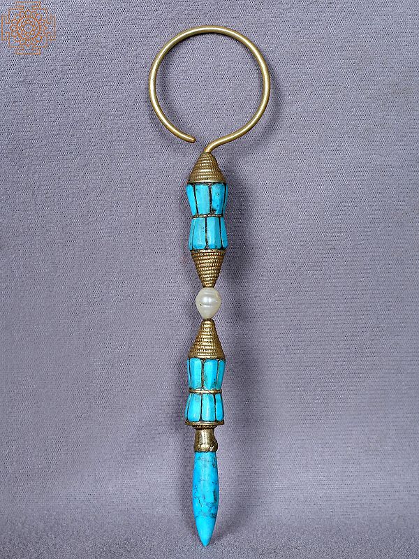 5'' Turquoise Single Earring From Nepal | Stone In Copper Earrings