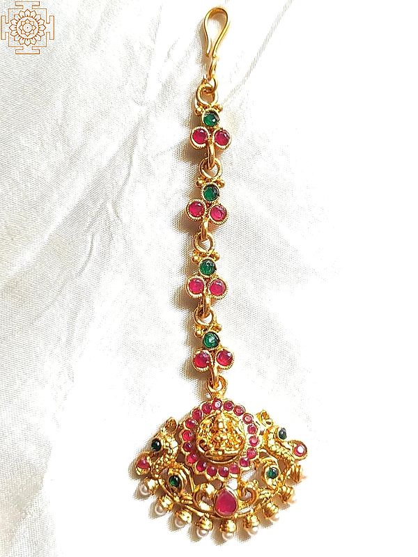 Temple Design Maang Tikka with Multicolor Stones
