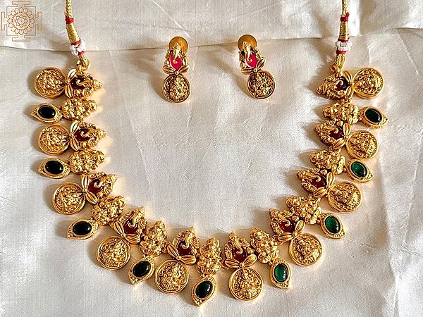 Ganesha Lakshmi Design Necklace and Earring Set