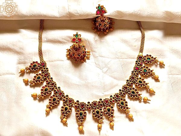 Traditional Gold Plated Multicolored Necklace and Earring Set