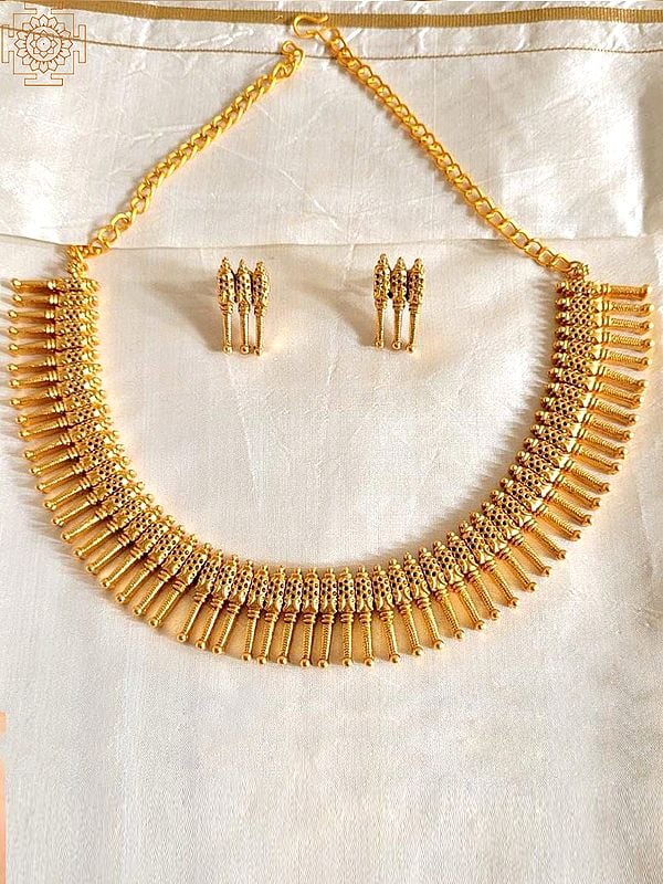 Premium Golden Finish Coorgi Necklace and Earring Set | Bridal Jewellery