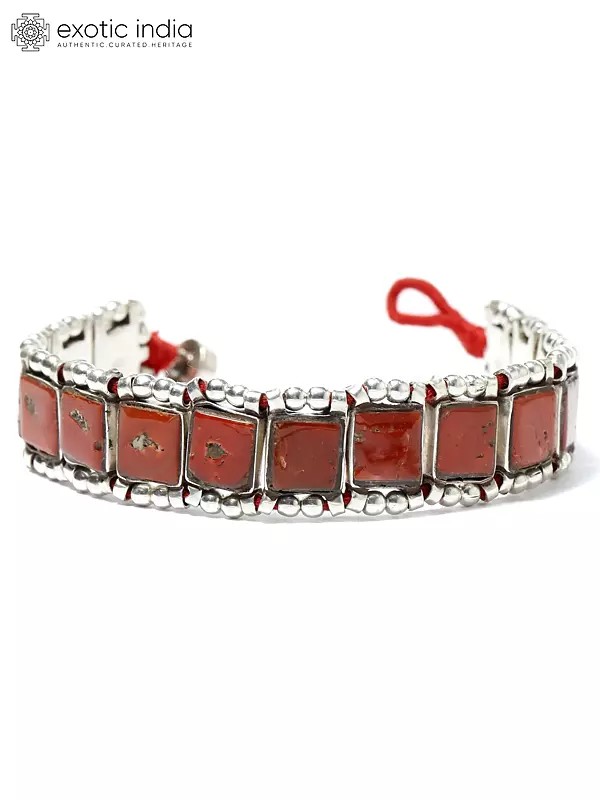 Sterling Silver Bracelet with Square Cut Coral
