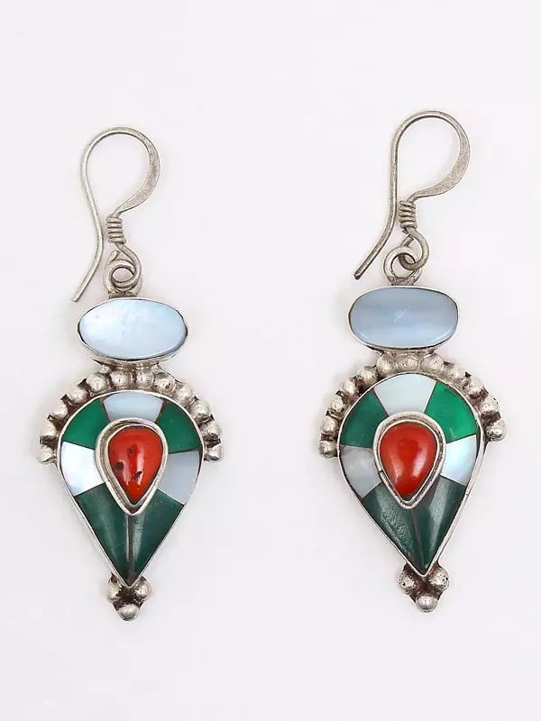 Reverse Tear Drop Earrings with Multi Gemstones