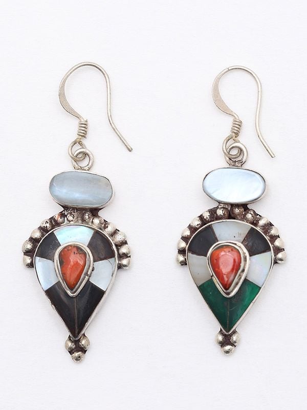 Reverse Tear Drop Earrings with Multi Gemstones