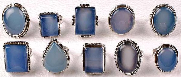 Lot of 5 Blue Chalcedony Rings