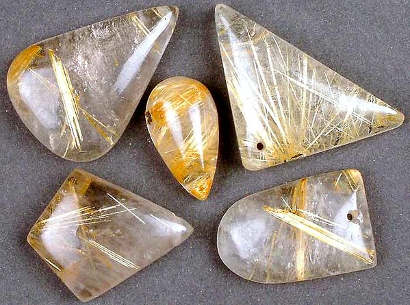 Lot of 5 Golden Rutile Drilled Cabochons