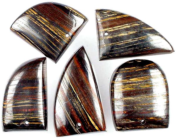 Lot of 5 Iron Tiger Eye Top Drilled Cabochons