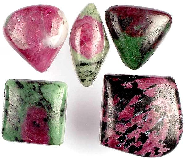 Lot of 5 Ruby Zoisite Side Drilled Cabochons