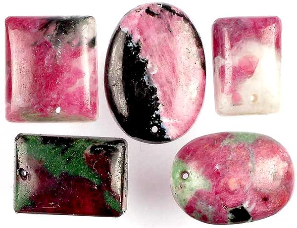 Lot of 5 Ruby Zoisite Top Drilled Cabochons