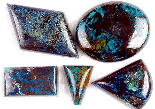 Lot of Five Azurite Cabochons