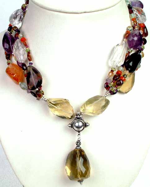 Multi Color Gemstone Chunky Necklace