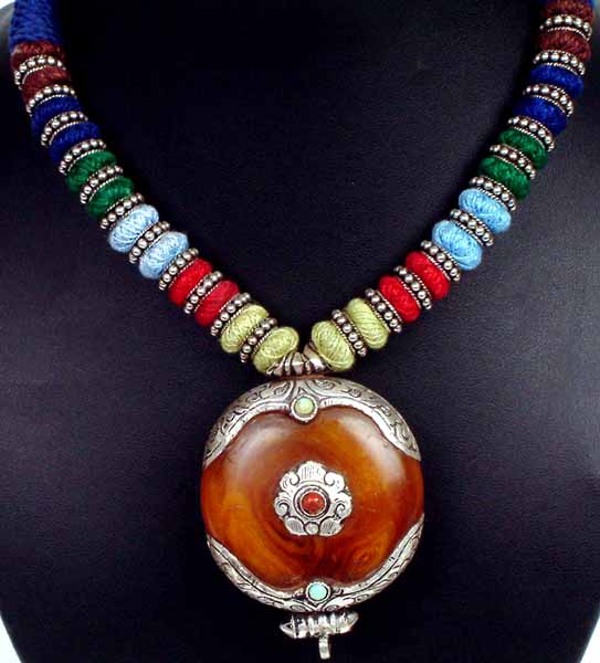 Multi-hued Necklace with Amber Dust Pendant