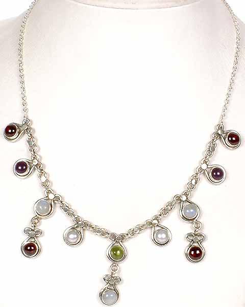 Necklace of Garnet and Rainbow Moonstone