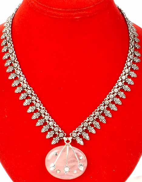 Petalled Necklace with Rose Quartz Pendant