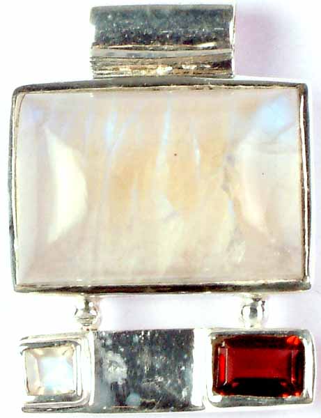 Rectangular Moonstone with Garnet