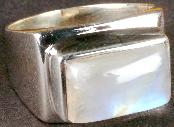 Rectangular Rainbow Moonstone Ring