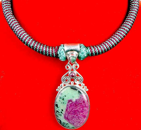 Ruby Zoisite Pendant set in Matching Thread