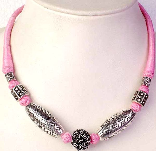 Sterling Choker with Pink Chord