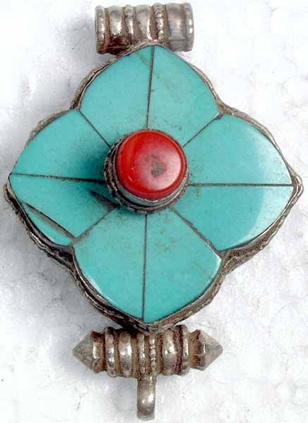 Turquoise Coral Box Pendant from Nepal