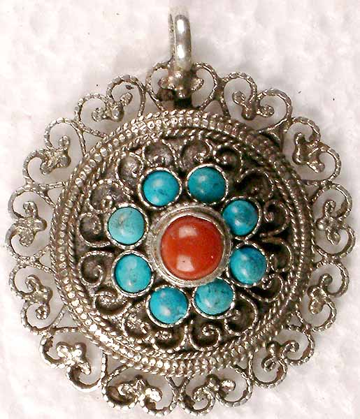 Turquoise Coral Filigree Flower