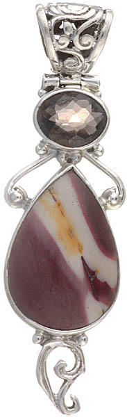 Agate Teardrop Pendant with faceted Smoky Quartz