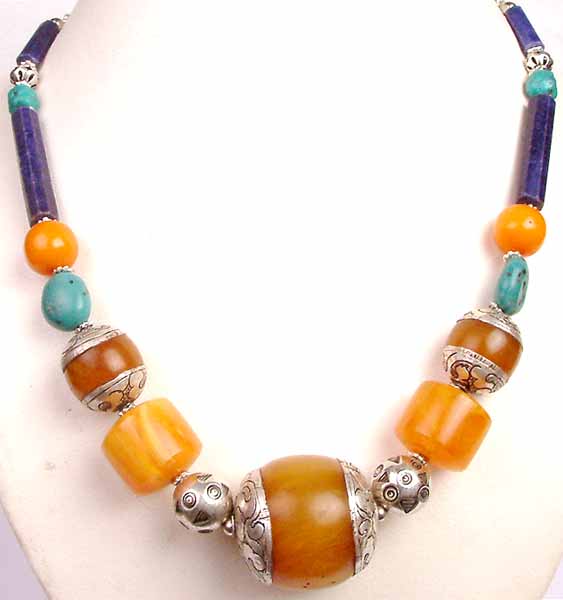 Amber Dust Necklace with Lapis and Turquoise