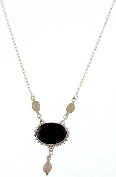 Black Onyx and Rainbow Moonstone Necklace