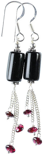 Black Onyx with Garnet Earrings