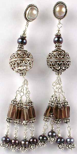 Black Pearl & Shell Chandeliers with Smoky Quartz