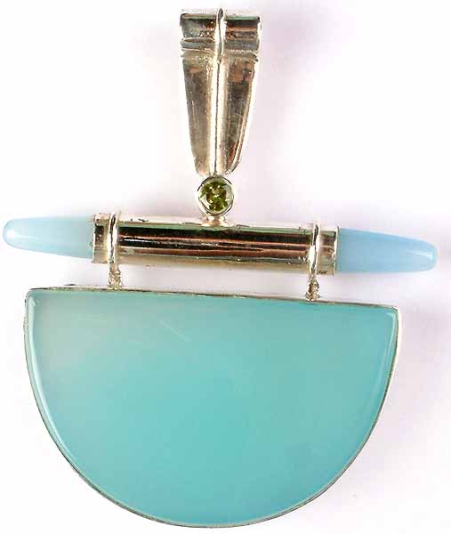Blue Chalcedony Designer Pendant with Peridot