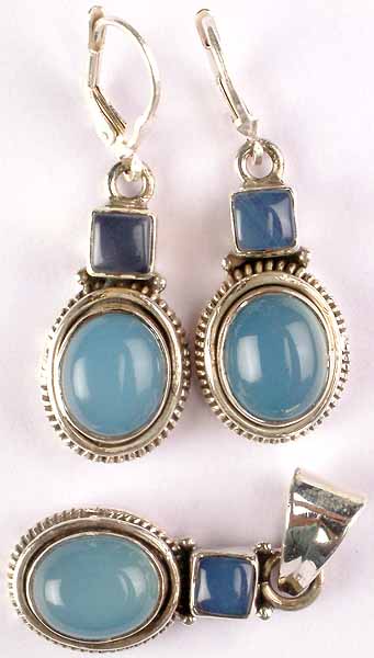 Blue Chalcedony Earrings & Pendant Set