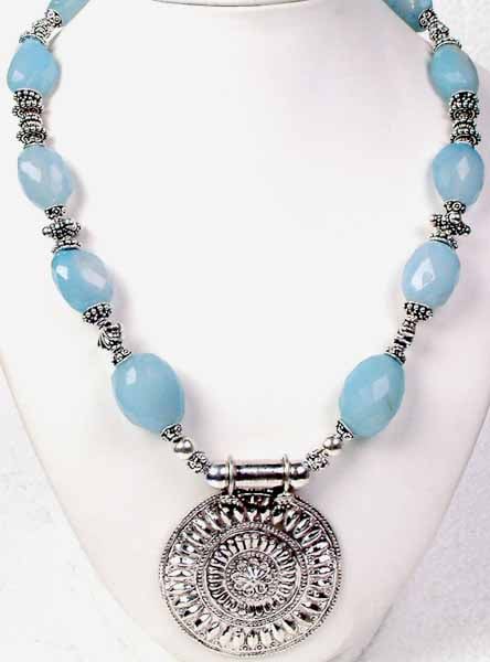 Blue Chalcedony Necklace with Mughal Shield
