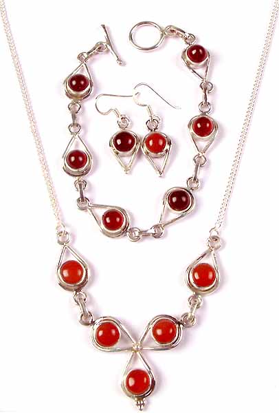 Carnelian Necklace with Matching Bracelet and Earrings