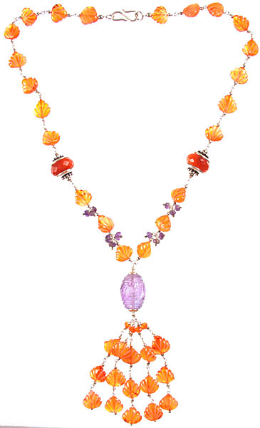 Carved Carnelian and Amethyst Necklace with Charms