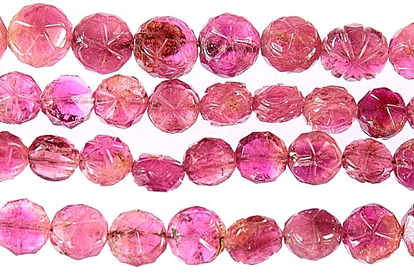 Carved Lotus Petals Pink Tourmaline Coins