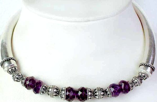 Choker Necklace of Faceted Amethyst Rondells