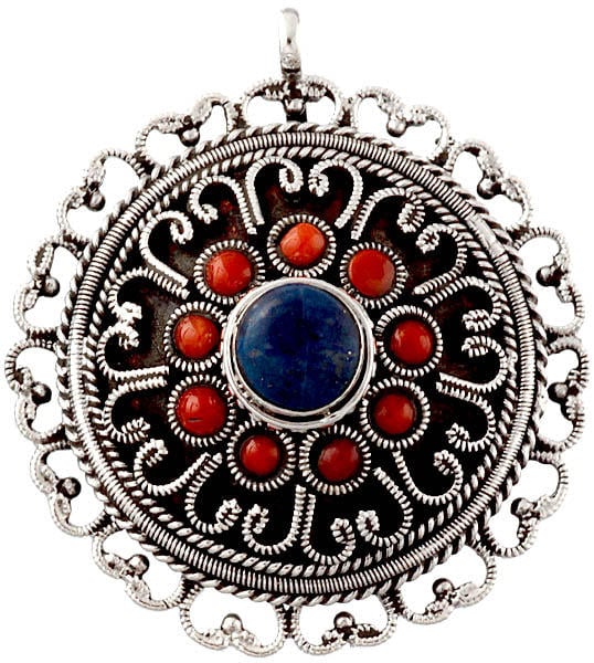 Coral and Lalpis Lazuli Pendant