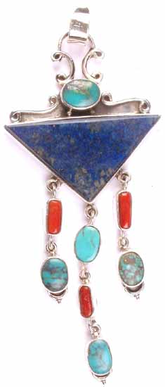 Coral, Lapis and Turquoise Pendant