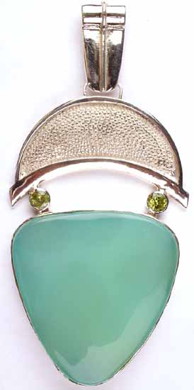Designer Pendant of Peru Chalcedony with Faceted Peridot