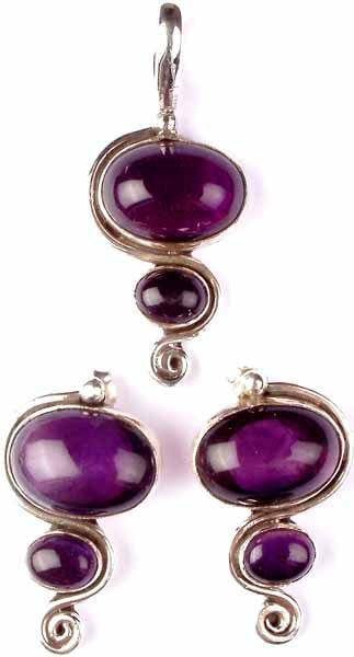 Double Stone Amethyst Pendant and Earring Set
