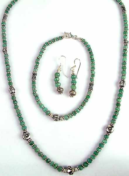 Emerald Necklace with Matching Bracelet and Earrings