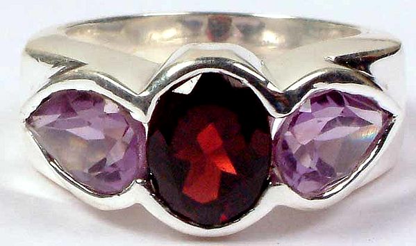 Faceted Amethyst and Garnet Ring