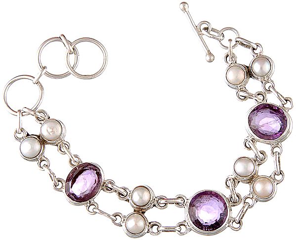 Faceted Amethyst with Pearl Bracelet