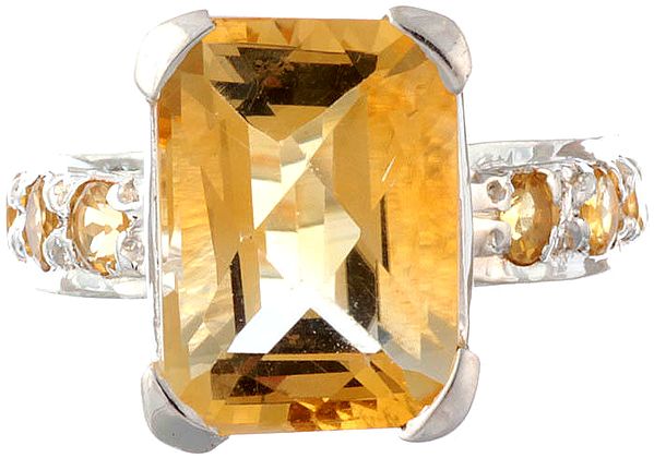 Faceted Citrine Ring with CZ