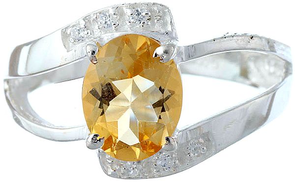 Faceted Citrine Ring with CZ