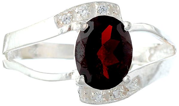 Faceted Garnet Ring with CZ