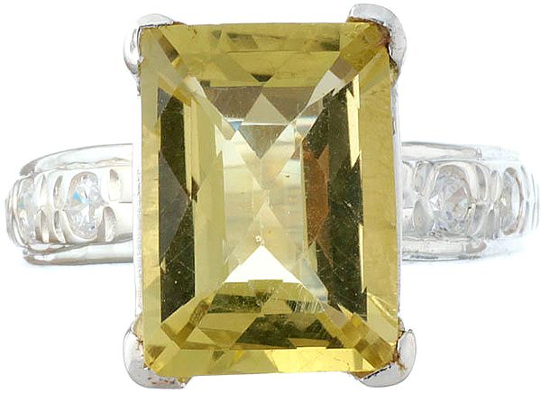 Faceted Lemon Topaz Ring with CZ