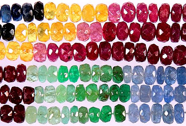 Faceted Rondells (Emerald Blue Sapphire, Yellow Sapphire and Ruby)