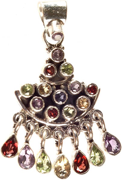 Faceted Multi-color Gemstones Pendant with Charms (Garnet, Peridot, Amethyst, Citrine and Lemon Topaz)